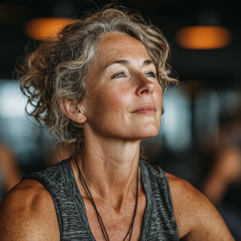 Літня жінка займається йогою